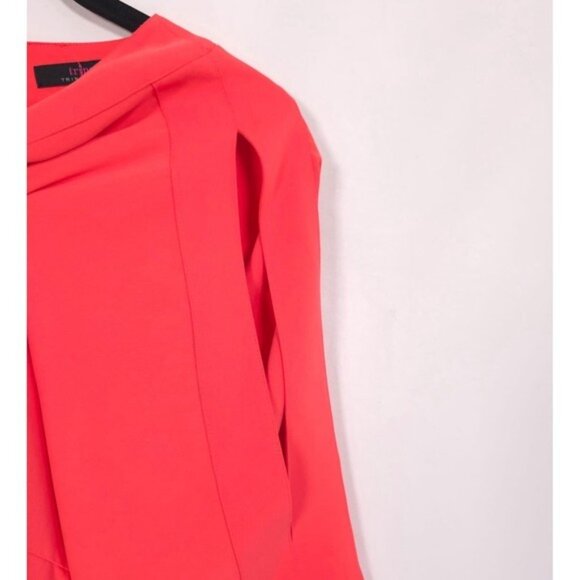 Trina Turk Women's Size 8 Coral Lily Fluid Drape Cold Shoulder Shift Mini Dress - Picture 9 of 10